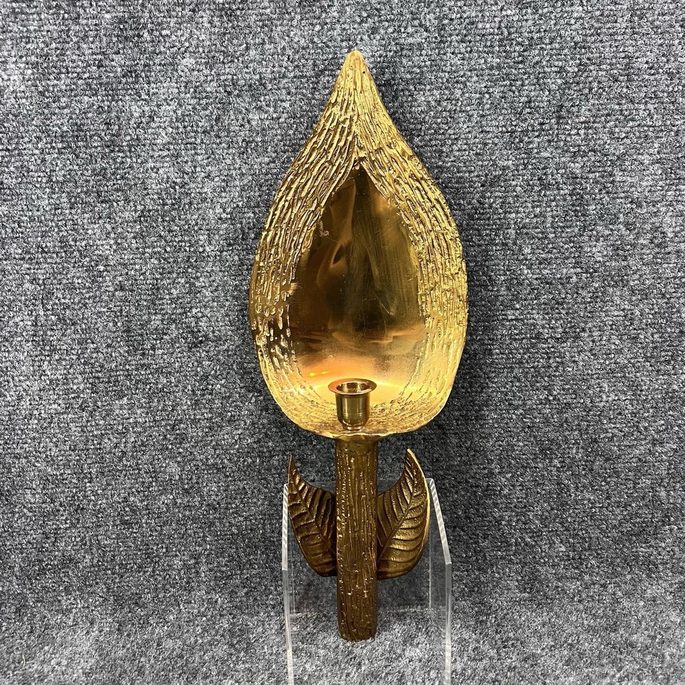 Boho Vintage 15.5" Brass Leaf Candle Wall Sconce